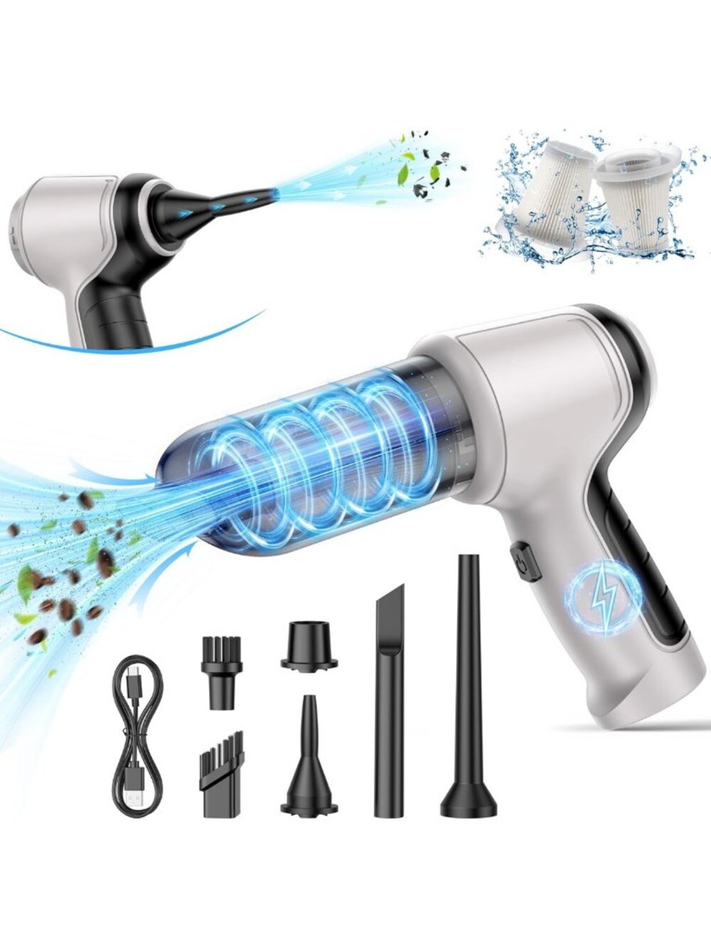Powerful Cordless Handheld Vacuum Cleaner, 15000Pa Suction, Wet & Dry, HEPA